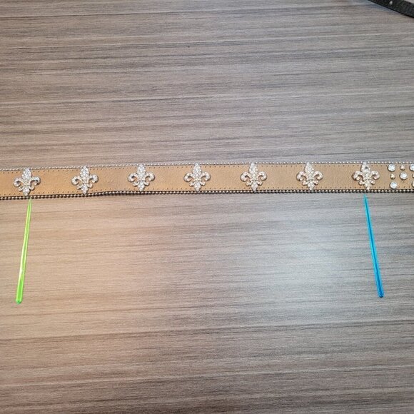 Leather Bronze Fleur De Lis Western Rhinestone Belt - Picture 14 of 15